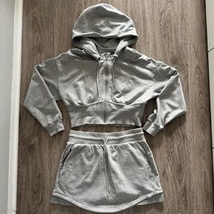 Gray Cropped Hoodie and Skirt Set